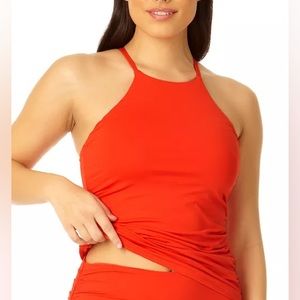 ANNE COLE Women's orange High Neck Shirred Tankini Top size medium NWT